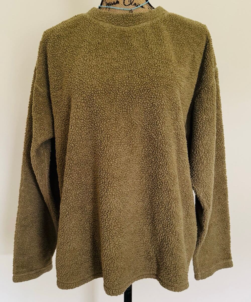Queen Charlotte Islands B.C. Womens Sherpa Moss Green Pullover Top Medium Large